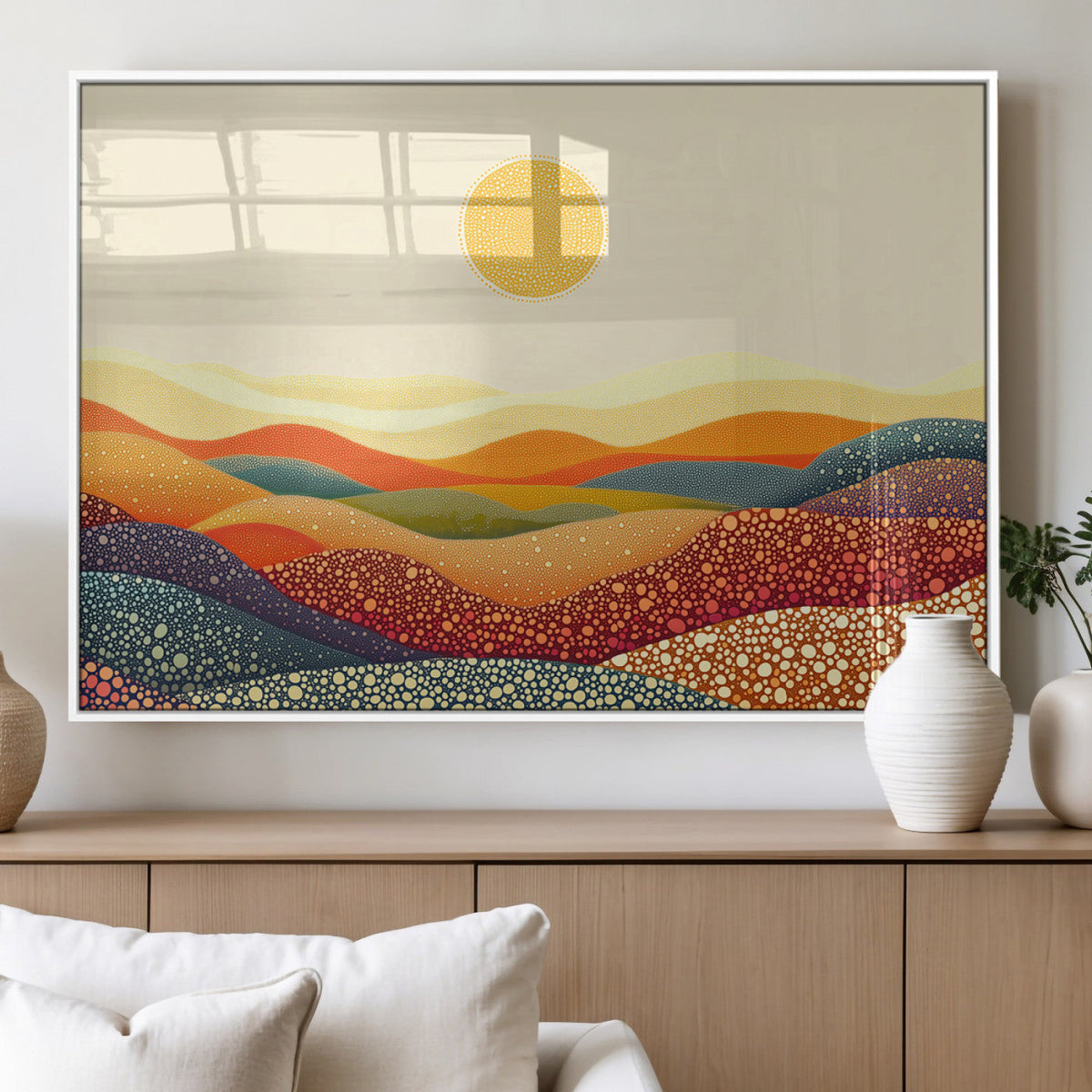 YAYOI KUSAMA Colorful Dot Art Landscape Canvas - Framed