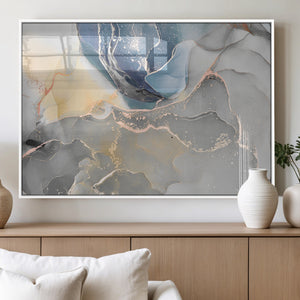 Large Abstract Blue and Gold Canvas Wall Art | Fluid Ink
