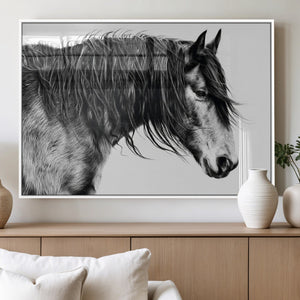 Majestic Horse Wall Art – Framed Black White Portrait Canvas