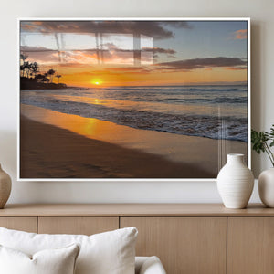 Tropical Beach Wall Art – Framed Sunset Ocean Canvas