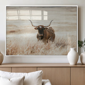 Texas Longhorn Wall Art Canvas Print – Framed Brown Horned