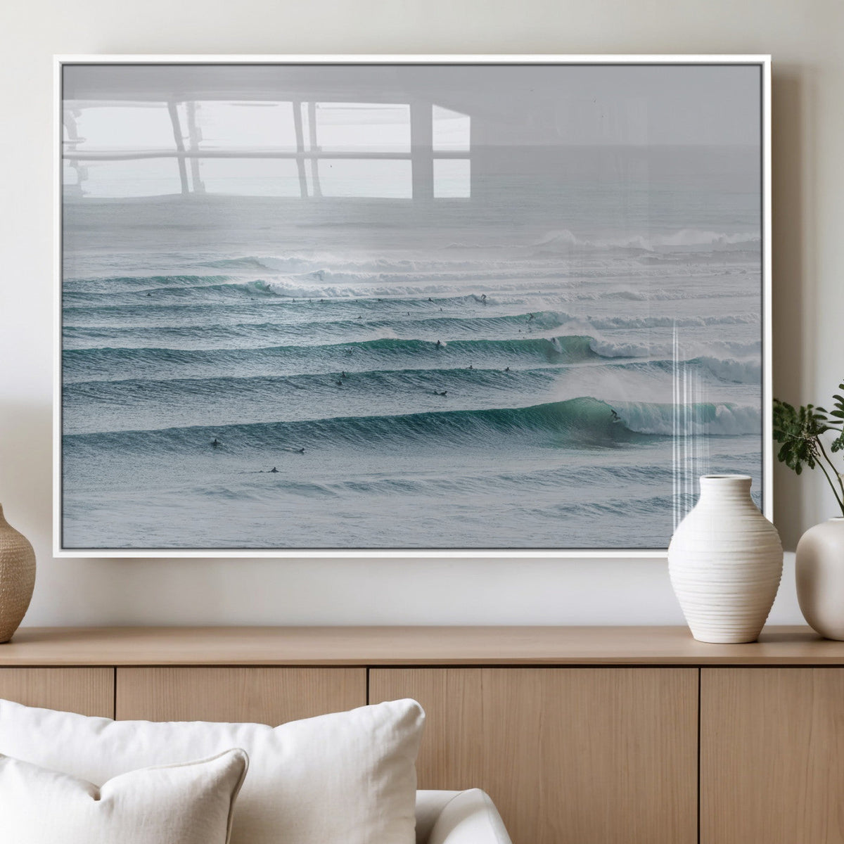 Ocean Waves Wall Art Canvas Print – Framed Surfer Lineup