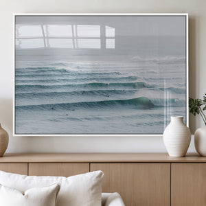 Ocean Waves Wall Art Canvas Print – Framed Surfer Lineup