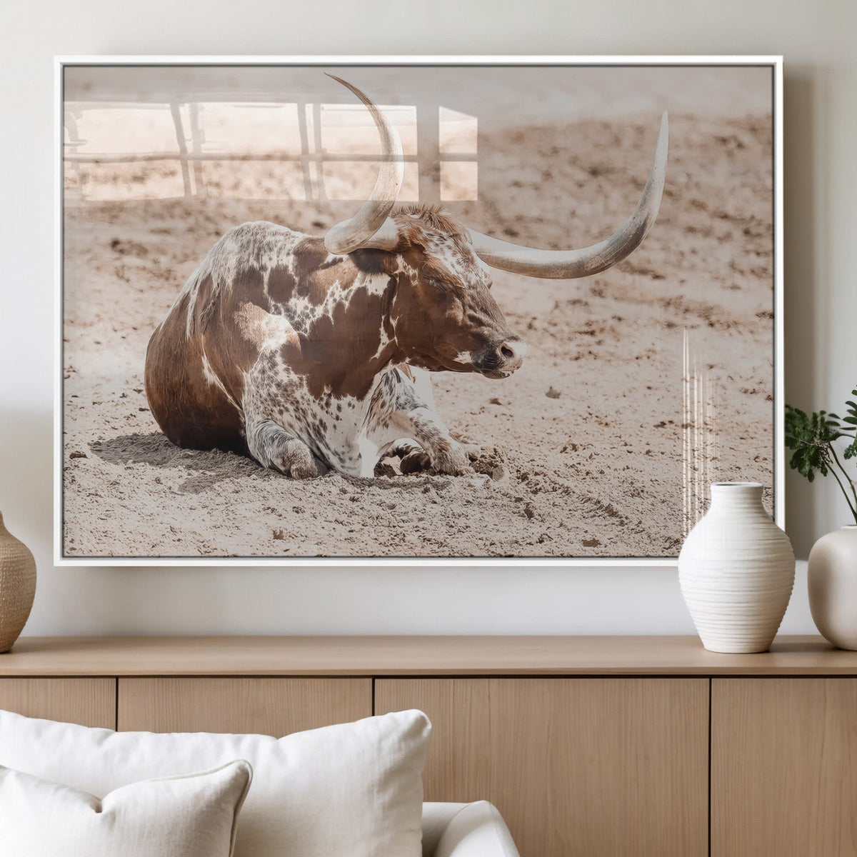 Texas Longhorn Wall Art Canvas Print – Framed Resting Bull