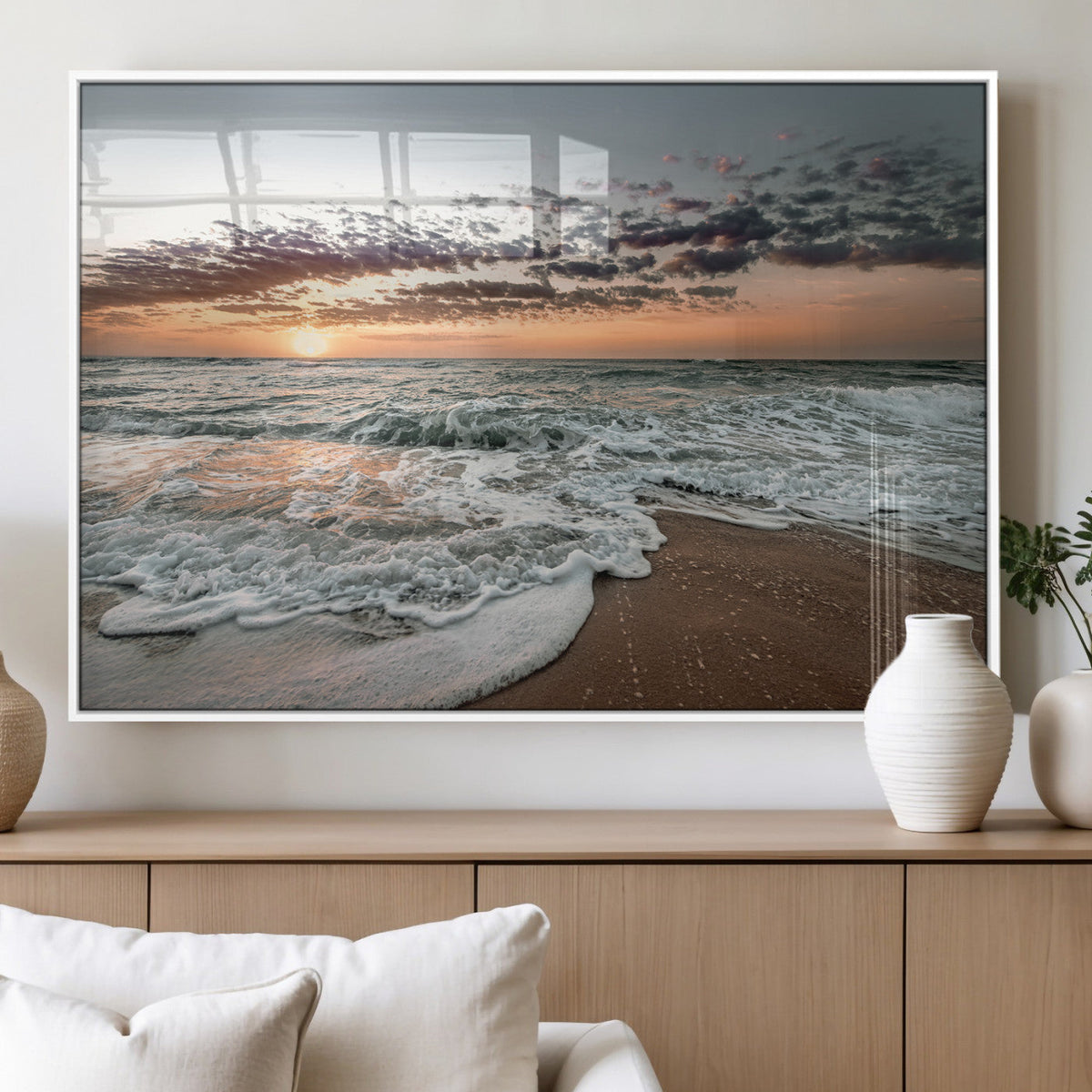 Ocean Sunset Wall Art Canvas Print – Framed Beach Waves
