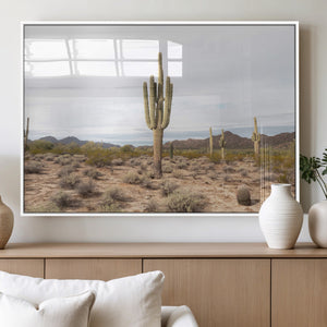 Saguaro Cactus Wall Art – Framed Desert Canvas Artwork,