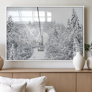 Snowy Ski Lift Wall Art – Framed Winter Mountain Canvas