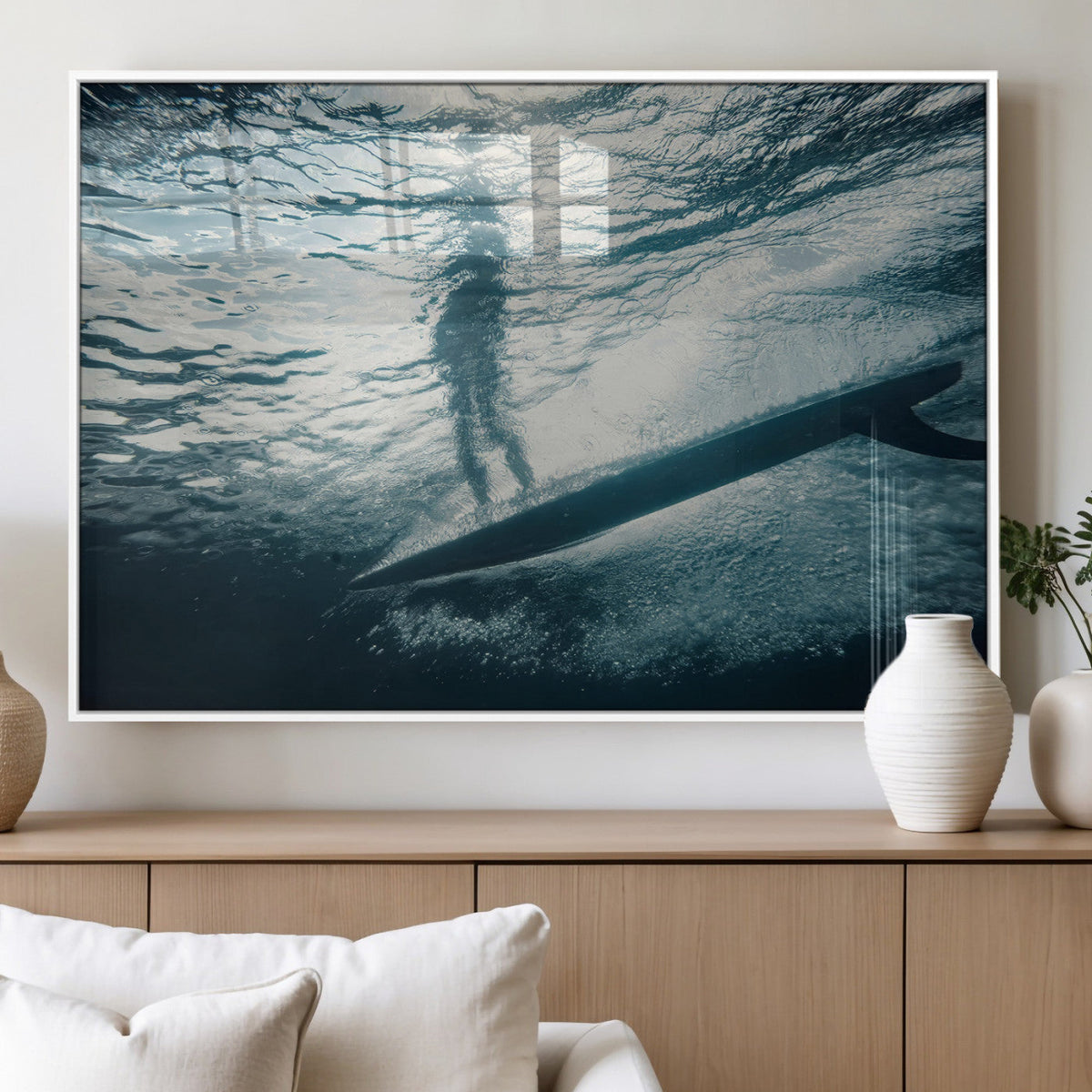 Underwater Surf Wall Art – Framed Ocean Wave Canvas Artwork,
