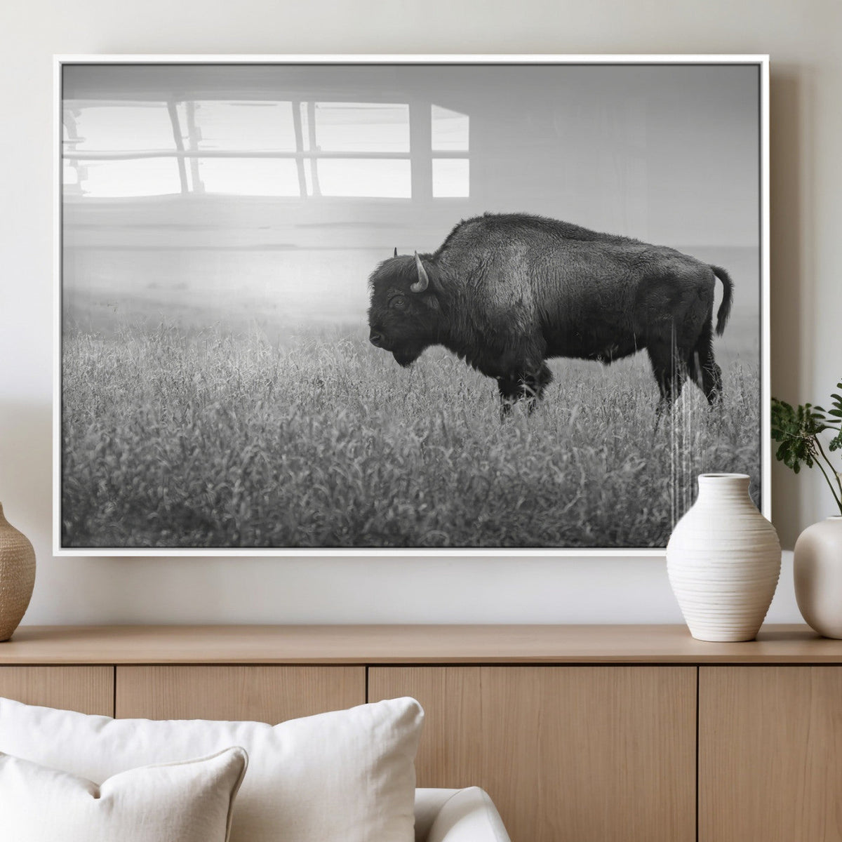 Bison Wall Art Canvas Print – Framed Rustic Wildlife Scene