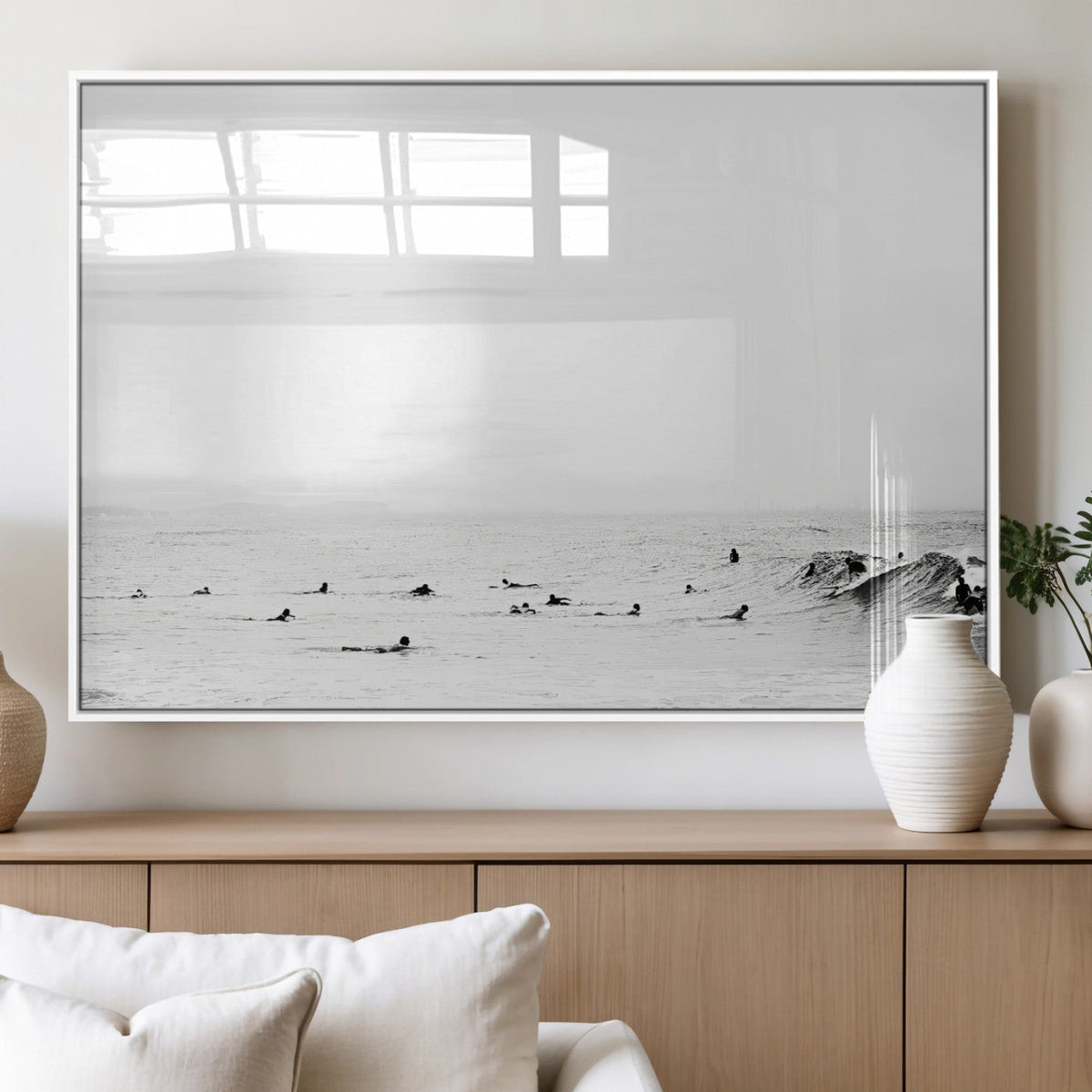 Monochrome Swimming Wall Art Canvas Print – Framed Ocean
