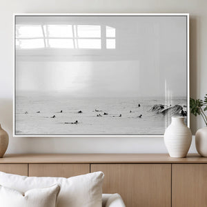 Monochrome Swimming Wall Art Canvas Print – Framed Ocean