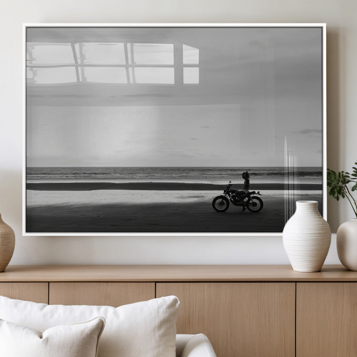 Motorcycle Beach Wall Art Canvas Print – Framed Vintage