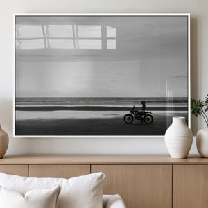 Motorcycle Beach Wall Art Canvas Print – Framed Vintage