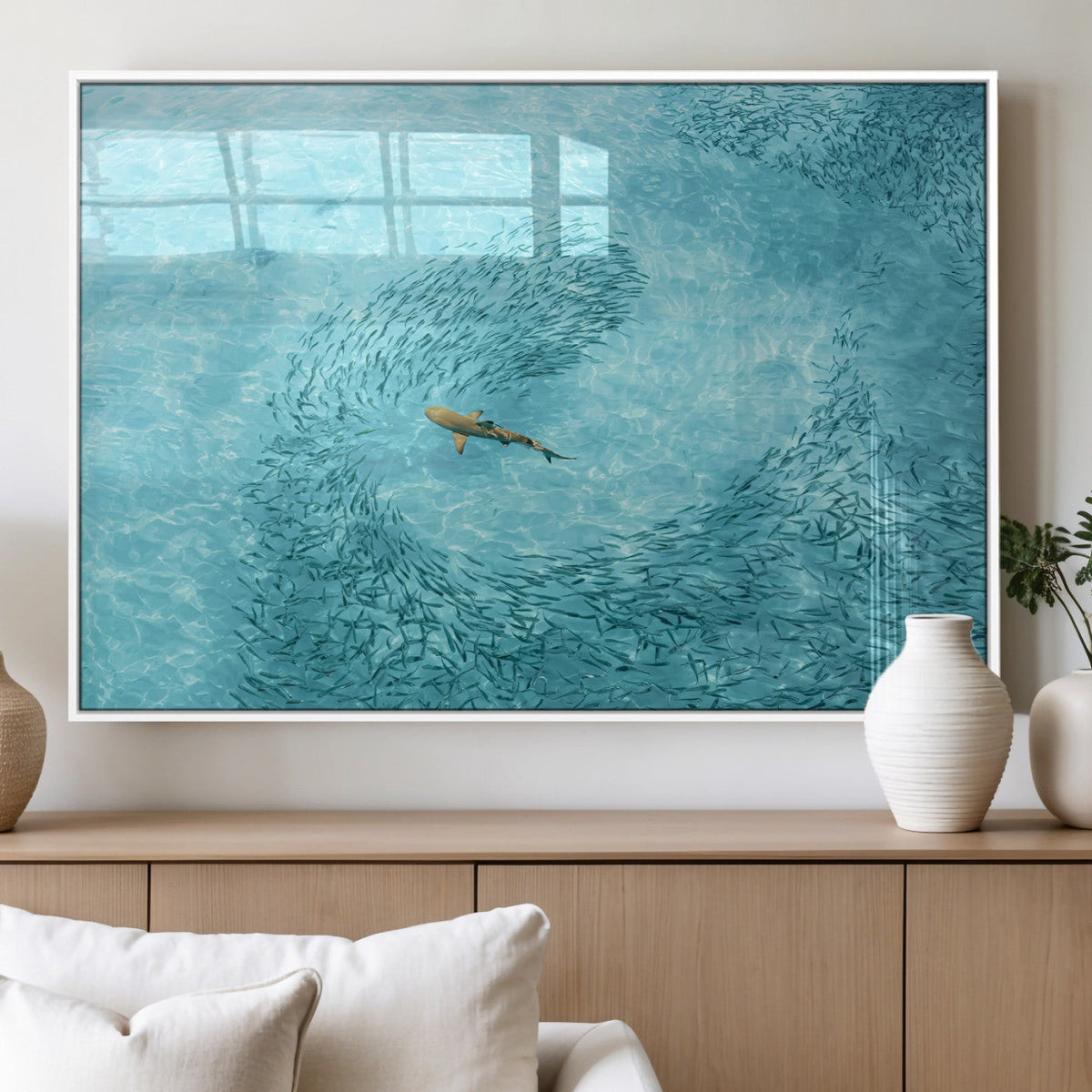 Fish Swarm Wall Art Canvas Print – Framed Marine Life Art