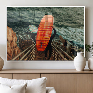 Surfer Stairway Wall Art Canvas Print – Framed Ocean Surf