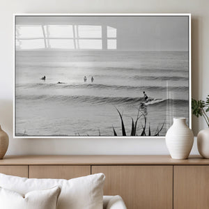 Surfer Silhouette Wall Art – Framed Calm Ocean Monochrome