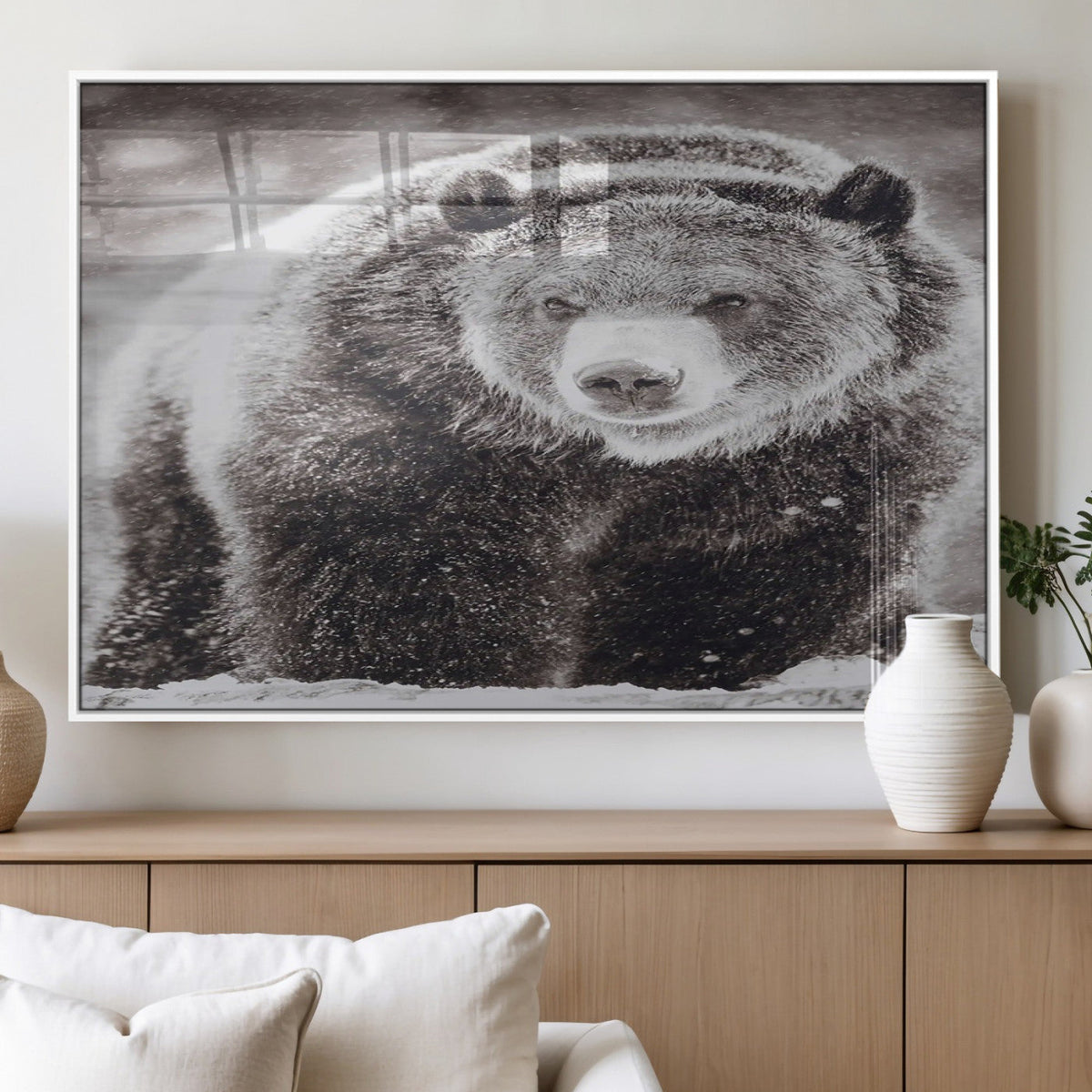 Grizzly Bear Wall Art Canvas Print – Framed Rustic Lodge Art