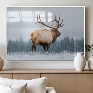 Elk Wall Art Canvas Print – Framed Snowy Forest Scene Art