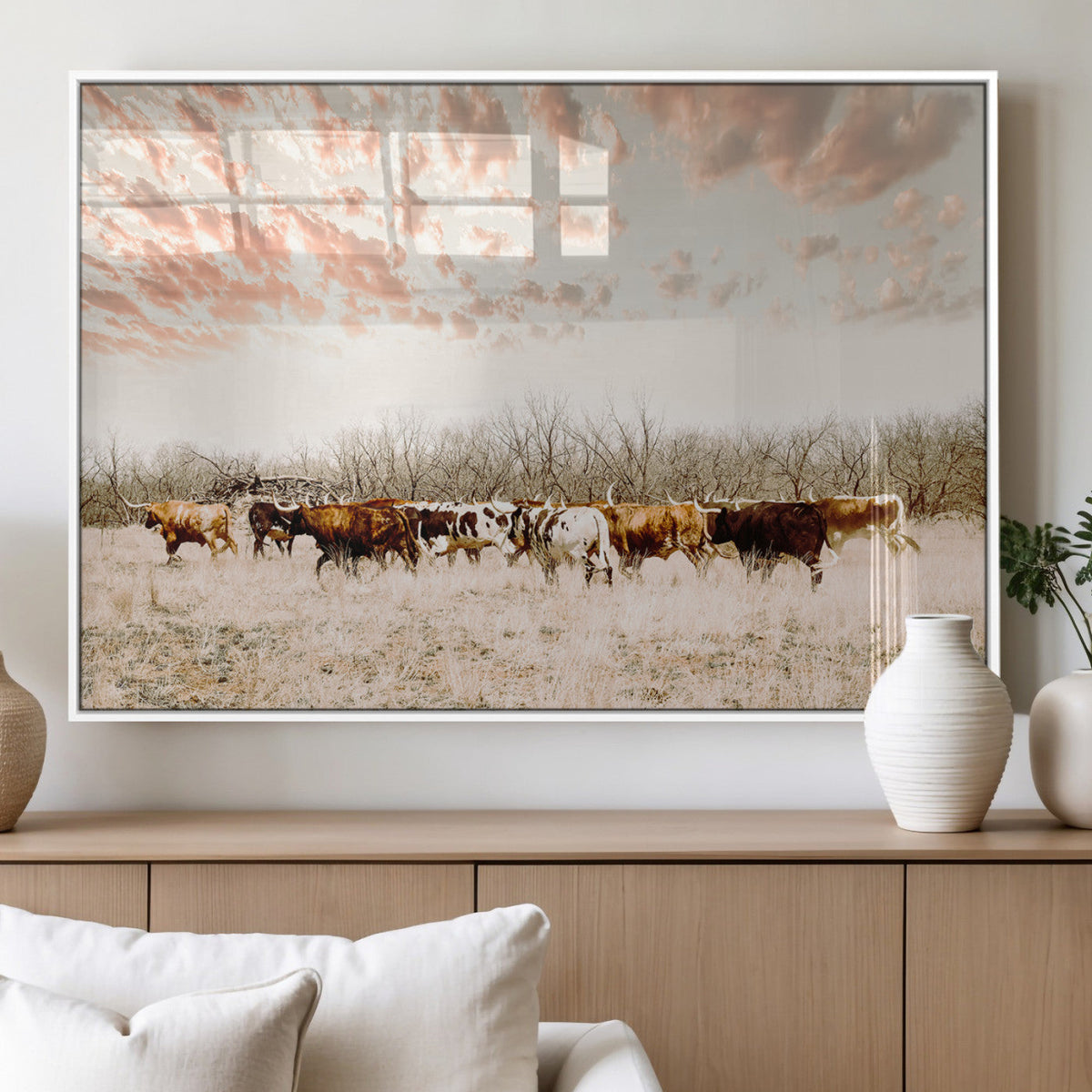 Cow Herd Wall Art Canvas Print – Framed Farmhouse Cattle