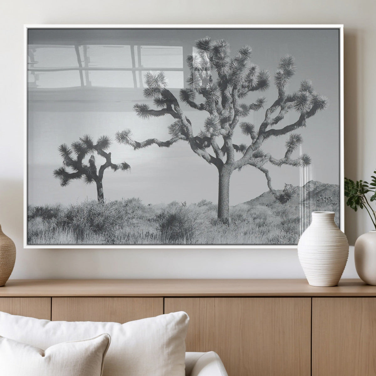 Joshua Tree Wall Art Canvas Print – Black and White Desert