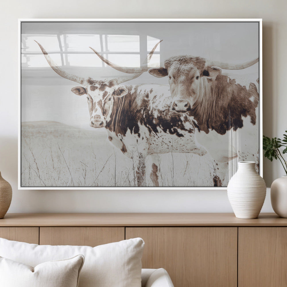 Longhorn Wall Art Canvas Print – Framed Western Cow Rustic
