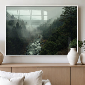 Misty Forest Wall Art Canvas Print – Framed Foggy River