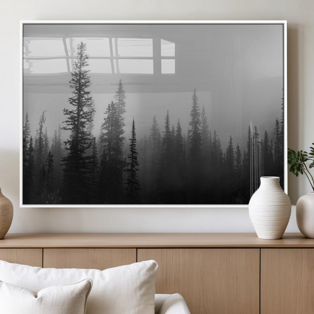 Misty Pines Wall Art Canvas Print – Framed Woodland