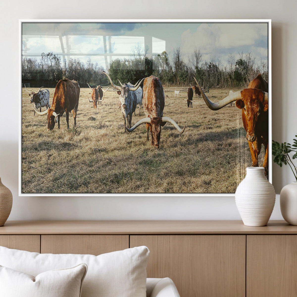 Texas Longhorns Wall Art Canvas Print – Framed Rustic Farm