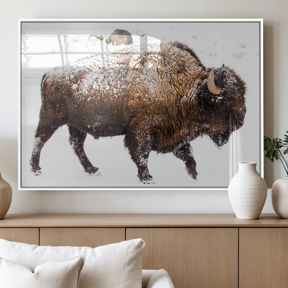 Snowy Buffalo Wall Art Canvas Print – Framed Wildlife