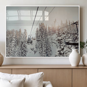 Frosty Pines Wall Art Canvas Print – Framed Cozy Cabin Ski