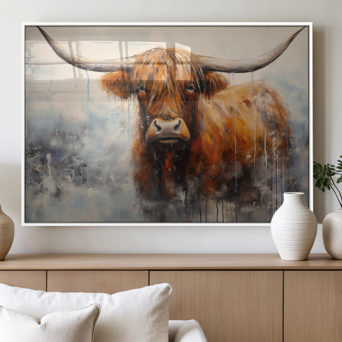 Scottish Highland Wall Art Canvas Print, Framed Longhorn Art