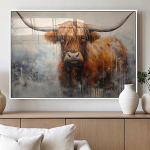 Scottish Highland Wall Art Canvas Print, Framed Longhorn Art