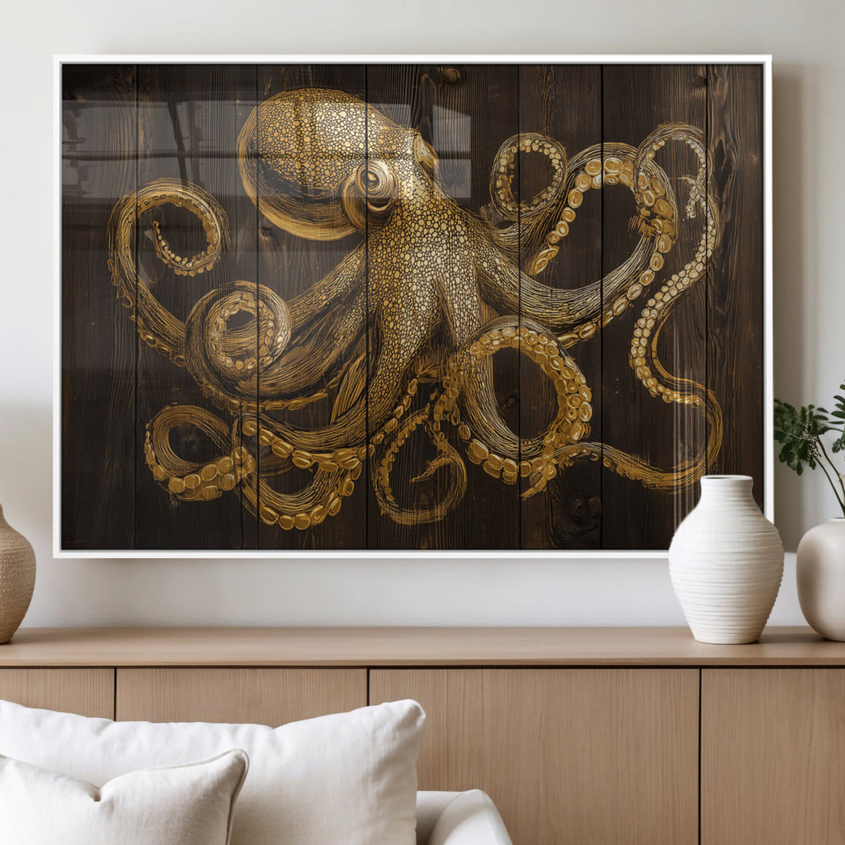 Octopus Wall Art Canvas Print – Wooden Art Sea Creature