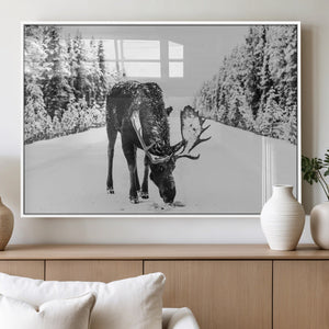 Moose Wall Art Canvas Print – Winter Snowy Forest Antlers