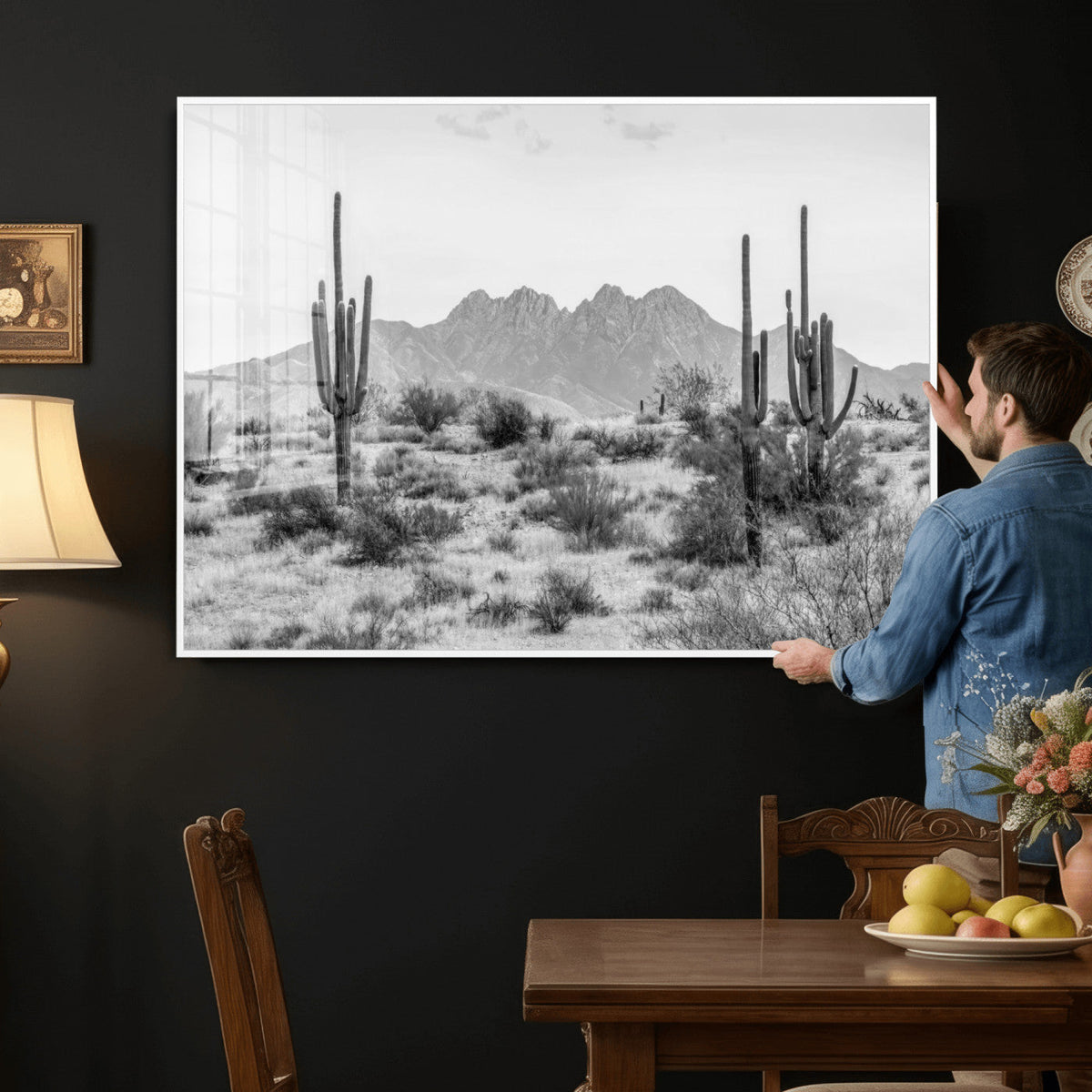 Black White Arizona Desert Canvas Wall Art Cactus Farmhouse