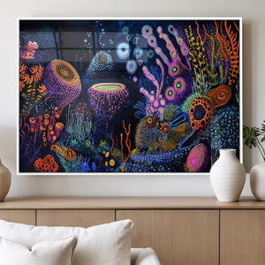 Vibrant Neon Coral Reef Wall Art Canvas Print, Colorful