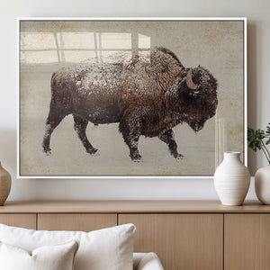 Snow-dusted bison silhouette textured vintage style rugged