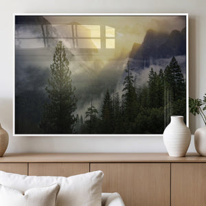 Misty Mountain Valley Wall Art Canvas Print, Golden Sunrise