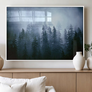 Foggy Evergreen Pines Wall Art Canvas Print, Mist Forest and