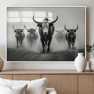 Texas Longhorn Wall Art Canvas Print, Framed Speckled Cow