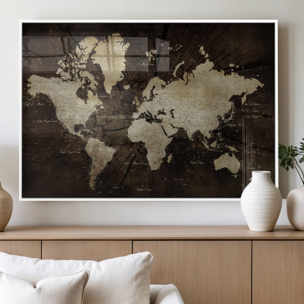 World Map Wall Art Canvas Print – Framed Travel Map Wall Art
