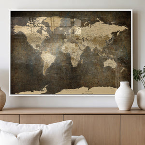 Large Framed Vintage World Map Wall Art Print for Home Wall
