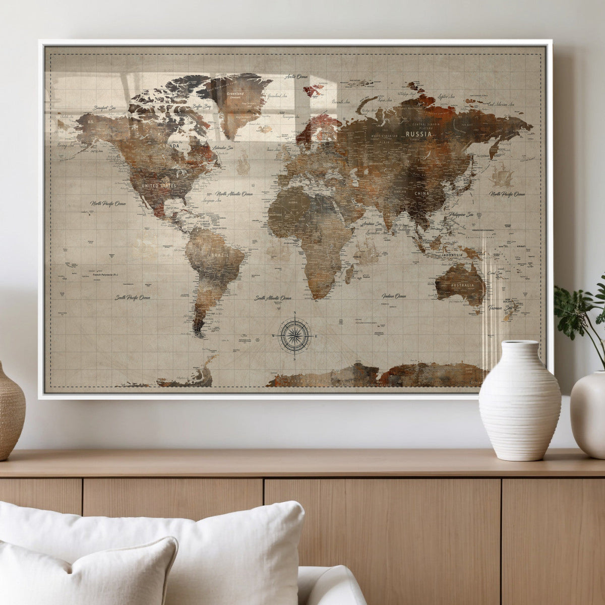 World Map Canvas Print – Framed Detailed Map of the World