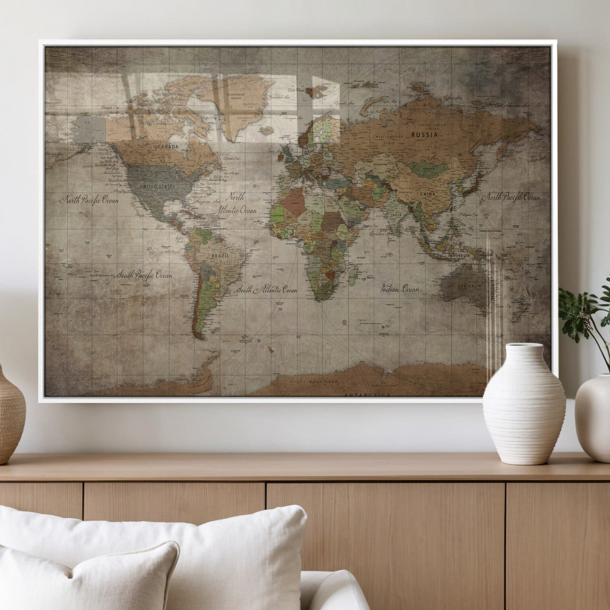 World Map Canvas Print – Framed Travel Map Wall Art for