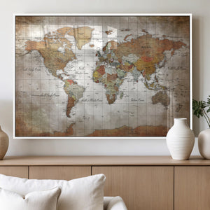 Vibrant Watercolor World Map Canvas Wall Art – Framed Travel