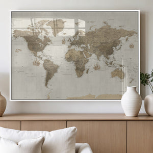 Detailed World Map Wall Art Canvas Print