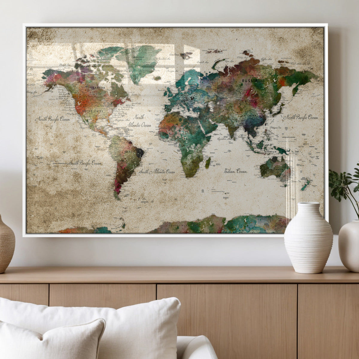 World Map Canvas Print – Framed Detailed Map of the World