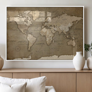 World Map Wall Art Canvas Print, Framed Map Art Picture