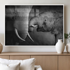 Elephant Family Wall Art Canvas, Framed Elephant Family