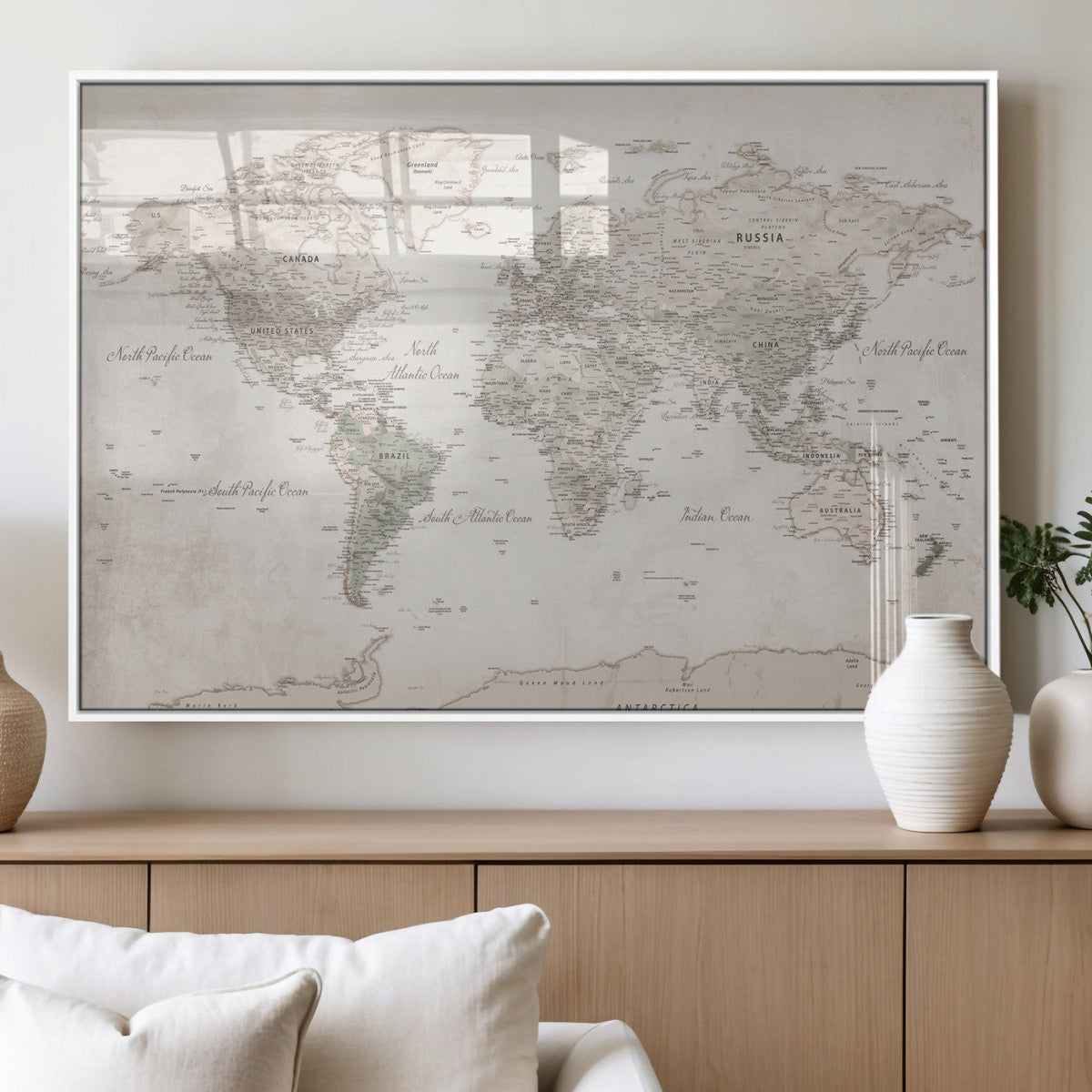 Antique Style World Map Canvas Print - Vintage Detailed